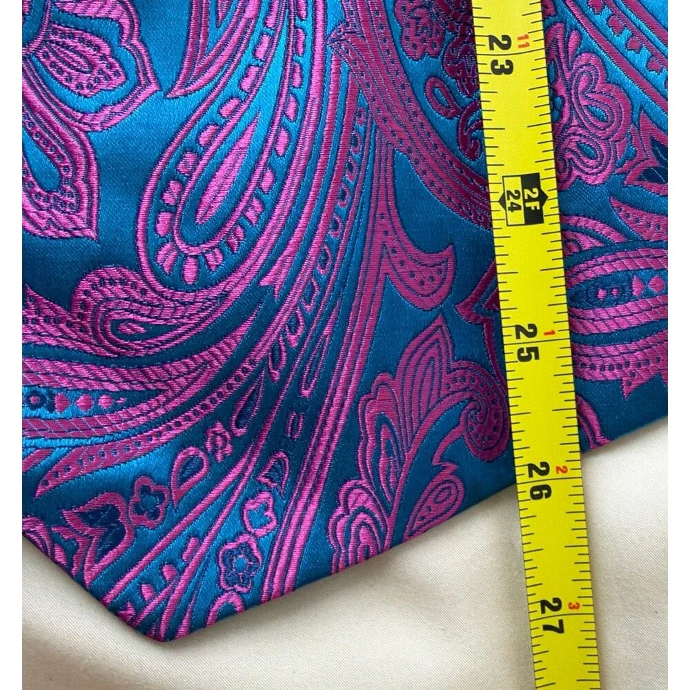 Magenta Pink Blue Turquoise Paisley Brocade Tuxedo Vest Men's L Pockets Wedding